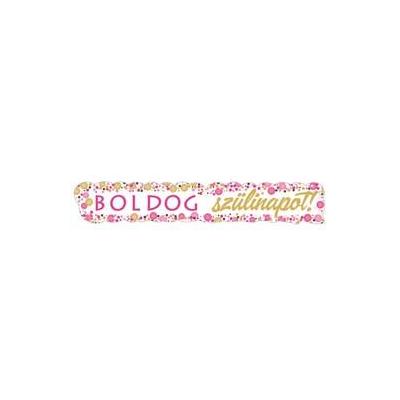 Boldog Szülinapot! Rózsaszín Pasztell Konfettis Banner - 148 cm x 27 cm