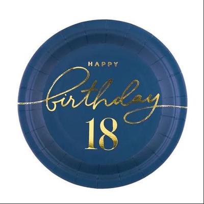 Tengerészkék papírtányér Happy Birthday 18  - 6 db