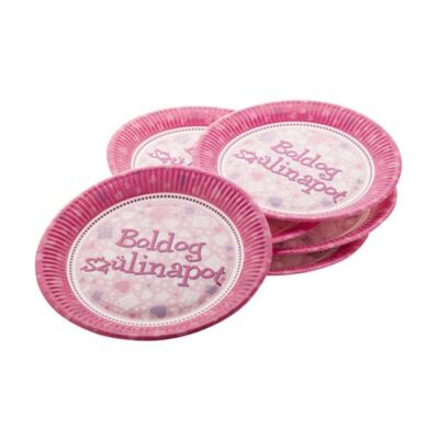 Boldog szülinapot feliratú pink parti tányér