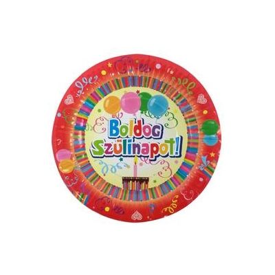 Boldog szülinapot feliratú színes tányér - 6 db-os